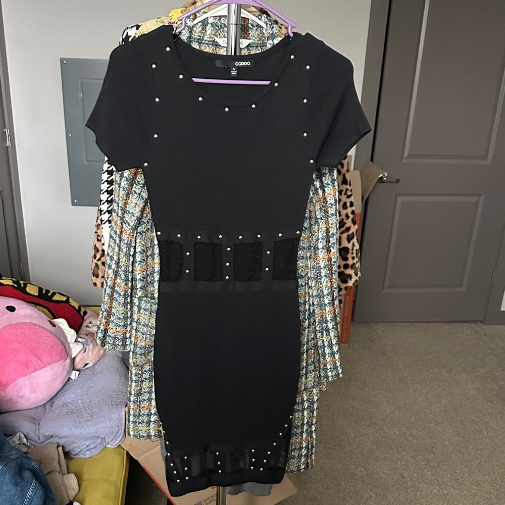 Guess Black Mini Dress with Stud Accents